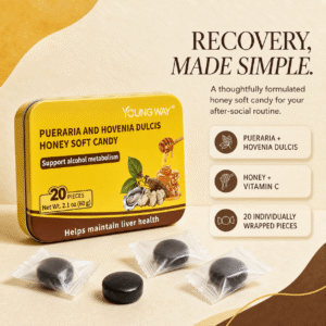 young way® pueraria and hovenia dulcis honey soft candy | hangover relief & liver support gummies with oyster peptide (20 pcs)