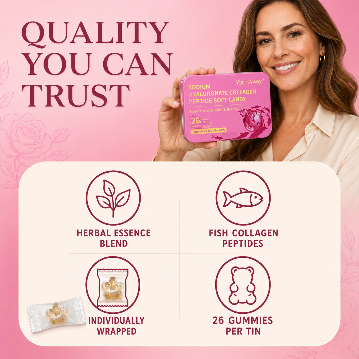 YOUNG WAY® Sodium Hyaluronate Collagen Peptide Soft Candy | Skin Hydration, Anti-Aging & Sleep Support Gummies (26 Pcs) 7 YOUNG WAY® Sodium Hyaluronate Collagen Peptide Soft Candy | Skin Hydration, Anti-Aging & Sleep Support Gummies (26 Pcs) - Image 7