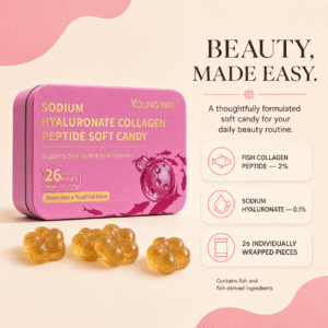 young way® sodium hyaluronate collagen peptide soft candy | skin hydration, anti aging & sleep support gummies (26 pcs)