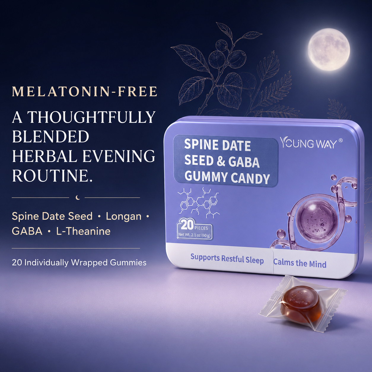 YOUNG WAY® Wild Jujube Kernel GABA Soft Candy | Melatonin-Free Herbal Sleep Gummies for Restful Sleep & Anxiety Relief (20 Pcs) 5 YOUNG WAY® Wild Jujube Kernel GABA Soft Candy | Melatonin-Free Herbal Sleep Gummies for Restful Sleep & Anxiety Relief (20 Pcs) - Image 5