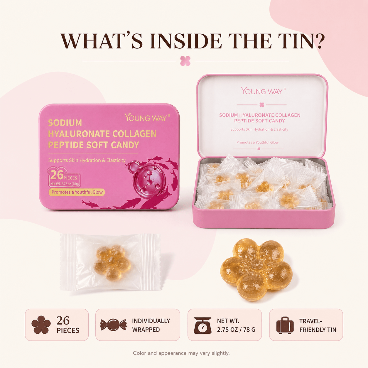 young way® sodium hyaluronate collagen peptide soft candy | skin hydration, anti aging & sleep support gummies (26 pcs) young way® sodium hyaluronate collagen peptide soft candy | skin hydration, anti aging & sleep support gummies (26 pcs)