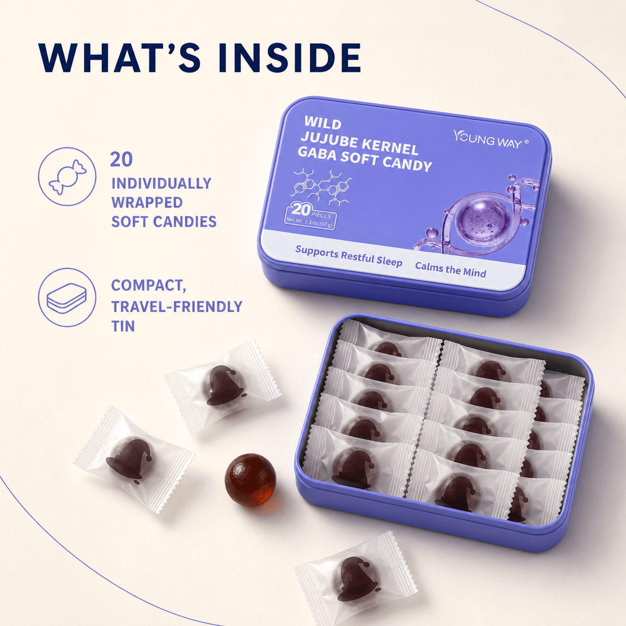 young way® wild jujube kernel gaba soft candy | melatonin free herbal sleep gummies for restful sleep & anxiety relief (20 pcs) young way® wild jujube kernel gaba soft candy | melatonin free herbal sleep gummies for restful sleep & anxiety relief (20 pcs)