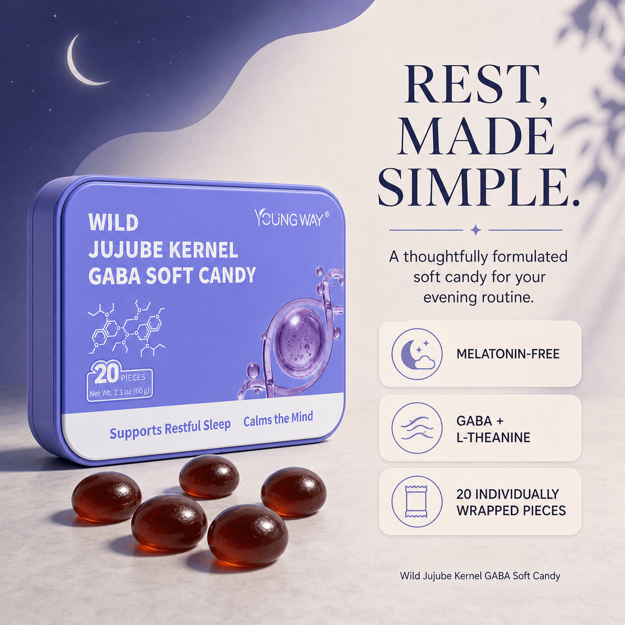 young way® wild jujube kernel gaba soft candy | melatonin free herbal sleep gummies for restful sleep & anxiety relief (20 pcs) young way® wild jujube kernel gaba soft candy | melatonin free herbal sleep gummies for restful sleep & anxiety relief (20 pcs)