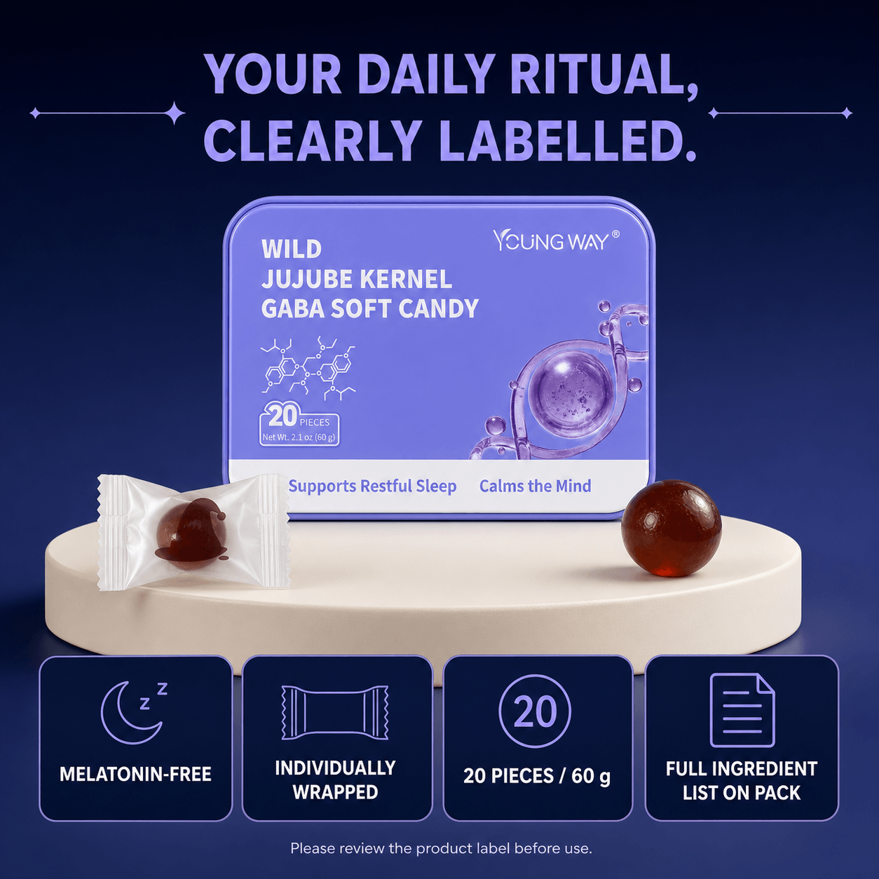 young way® wild jujube kernel gaba soft candy | melatonin free herbal sleep gummies for restful sleep & anxiety relief (20 pcs) young way® wild jujube kernel gaba soft candy | melatonin free herbal sleep gummies for restful sleep & anxiety relief (20 pcs)