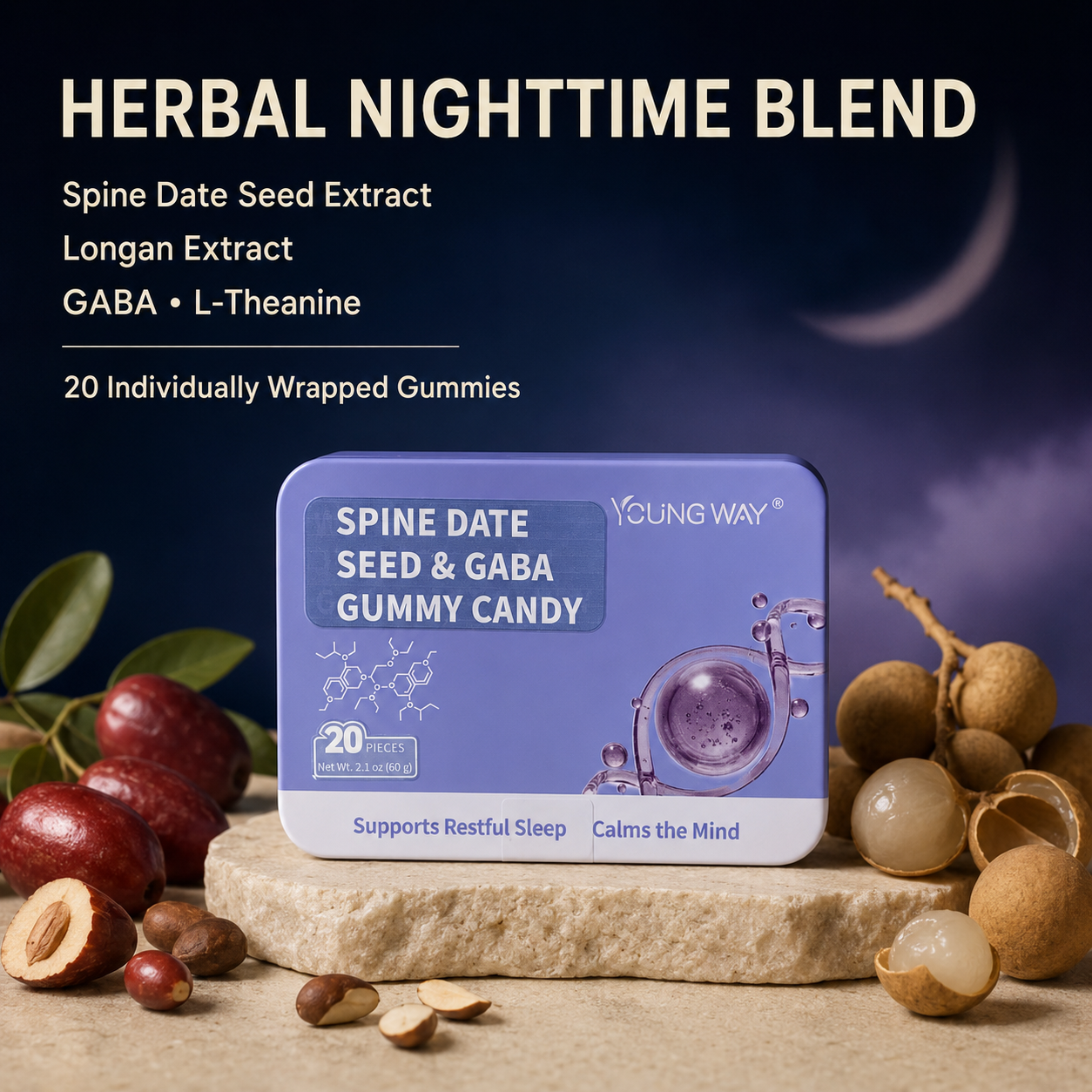 YOUNG WAY® Wild Jujube Kernel GABA Soft Candy | Melatonin-Free Herbal Sleep Gummies for Restful Sleep & Anxiety Relief (20 Pcs) 6 YOUNG WAY® Wild Jujube Kernel GABA Soft Candy | Melatonin-Free Herbal Sleep Gummies for Restful Sleep & Anxiety Relief (20 Pcs) - Image 6
