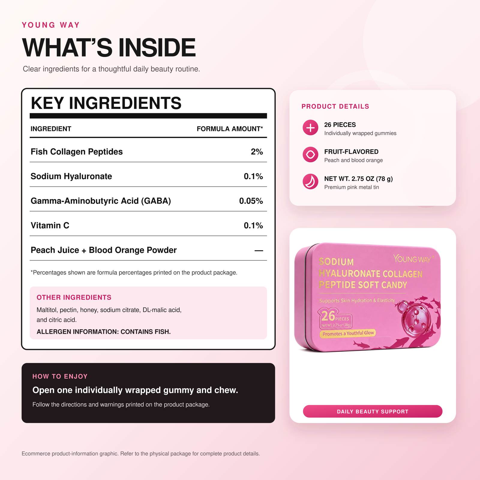 YOUNG WAY® Sodium Hyaluronate Collagen Peptide Soft Candy | Skin Hydration, Anti-Aging & Sleep Support Gummies (26 Pcs) 2 YOUNG WAY® Sodium Hyaluronate Collagen Peptide Soft Candy | Skin Hydration, Anti-Aging & Sleep Support Gummies (26 Pcs) - Image 2