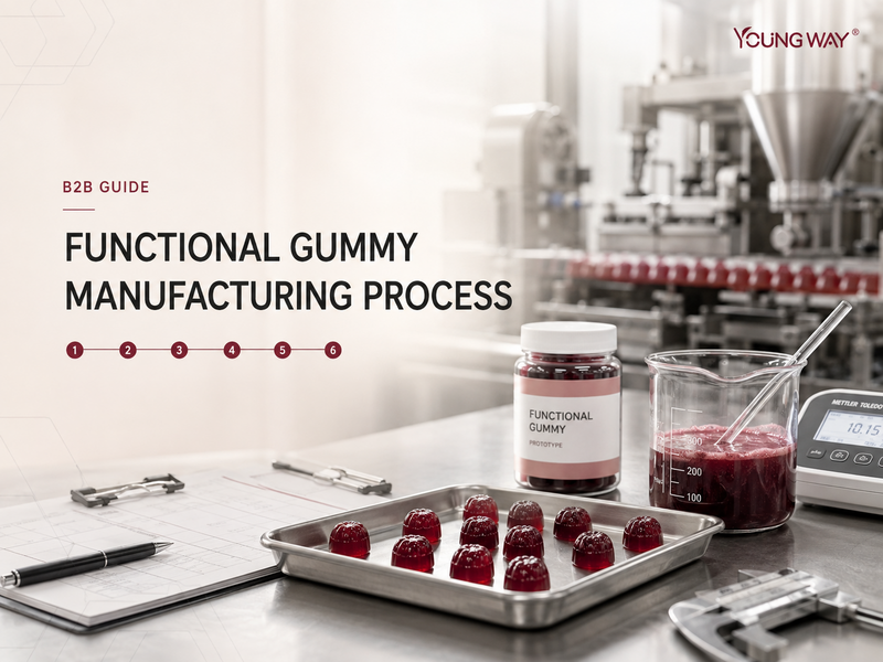 Functional gummy manufacturing process including formulation, sampling, production and quality control by YOUNG WAY